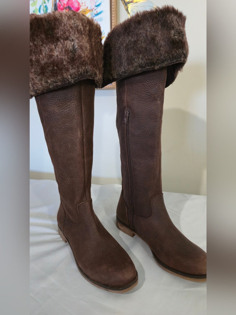 Lucky Brand Brown Faux-Fur Cuff Over-the-Knee Boots